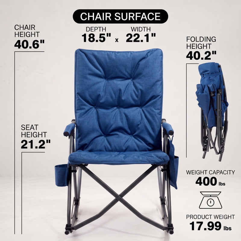 Oversized Folding Rocking Camping Chair with Padded Comfort & Portable Design - 4