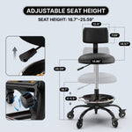 Rolling Mechanic Chair with Backrest and Footrest – Heavy Duty Shop Stool with Wheels, Adjustable Height Swivel Garage Chair - 4