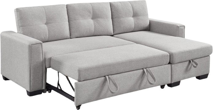 92" Light Gray Polyester Blend Convertible Futon Sleeper Sofa With Black Legs