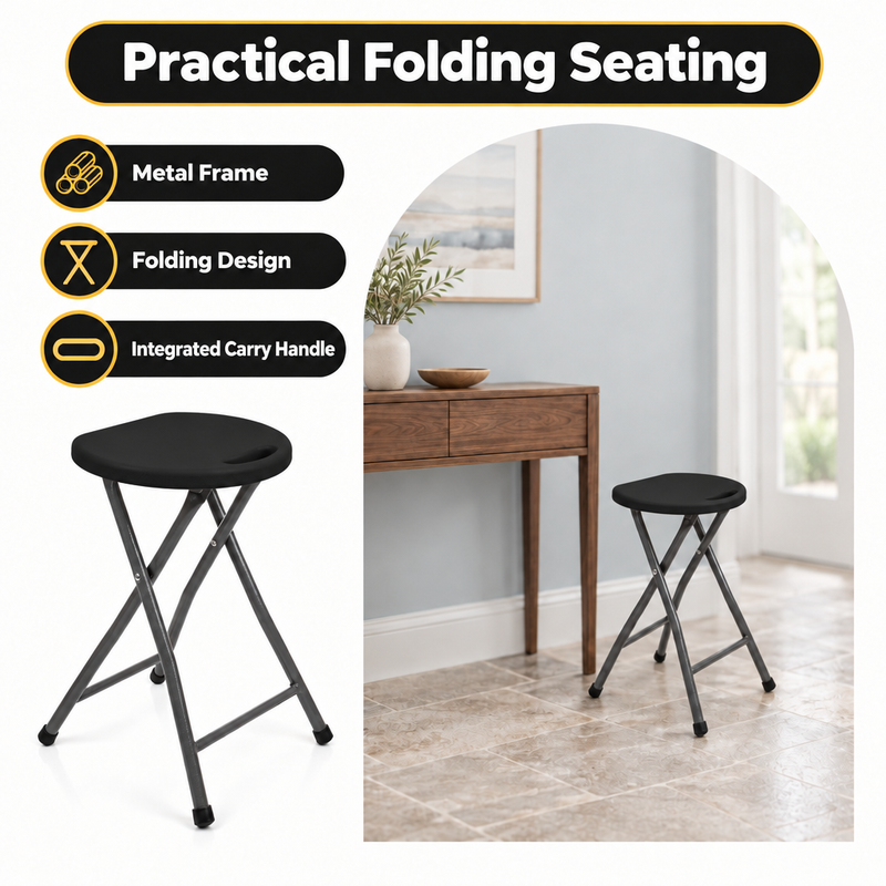 Folding Stool with Metal Frame – Indoor & Outdoor Seating - 4