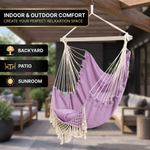 Boho Macrame Hammock Chair with Fringe, 2 Cushions & Side Pocket - 4