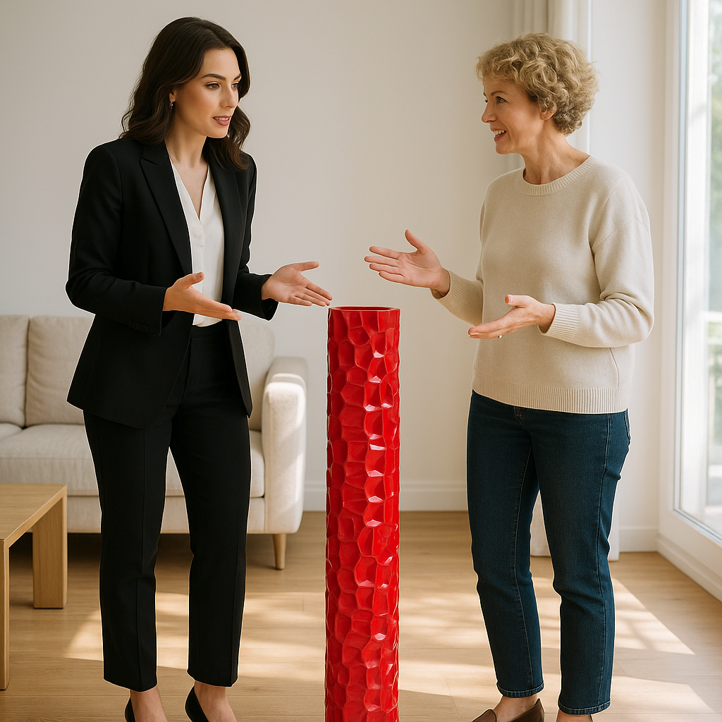 Premium 52" Textured Honeycomb Vase in Red - Contemporary Resin Floor Sculpture with Glossy Finish