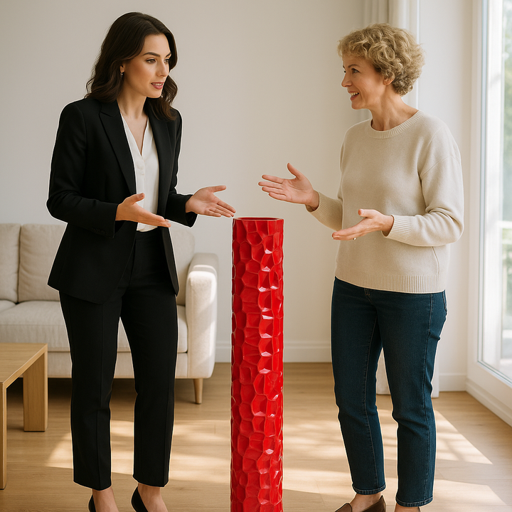 Premium 52" Textured Honeycomb Vase in Red - Contemporary Resin Floor Sculpture with Glossy Finish