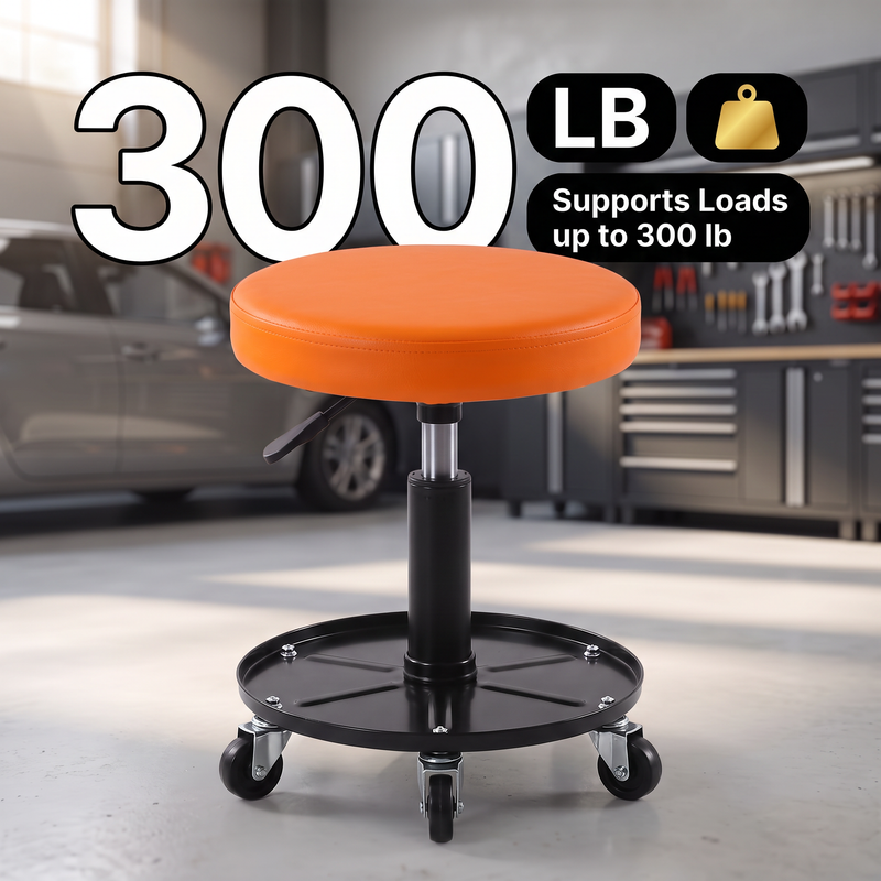 Pneumatic Rolling Mechanic Stool with Wheels – Adjustable Height Shop Stool with Tool Tray, 360° Swivel Seat for Garage & Workshop - 4