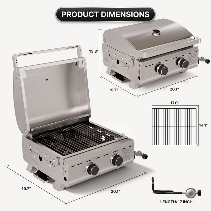 PORTABLE STAINLESS STEEL TABLETOP PROPANE GRILL – 2 & 3 BURNER OUTDOOR BBQ OPTIONS - 4
