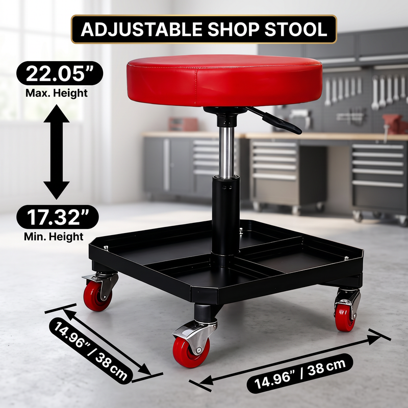 Pneumatic Rolling Mechanic Stool with Wheels – Adjustable Height Shop Stool with Tool Tray, 360° Swivel Seat for Garage & Workshop - 4