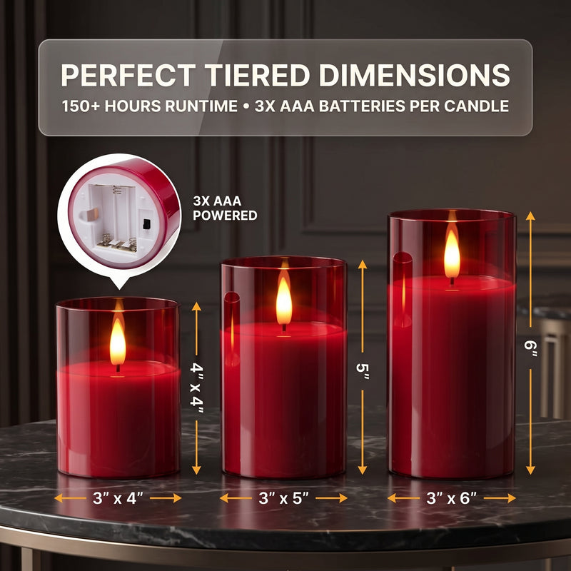 Flameless Candles with Remote & Timer – Glass Pillar Set of 3 - 4