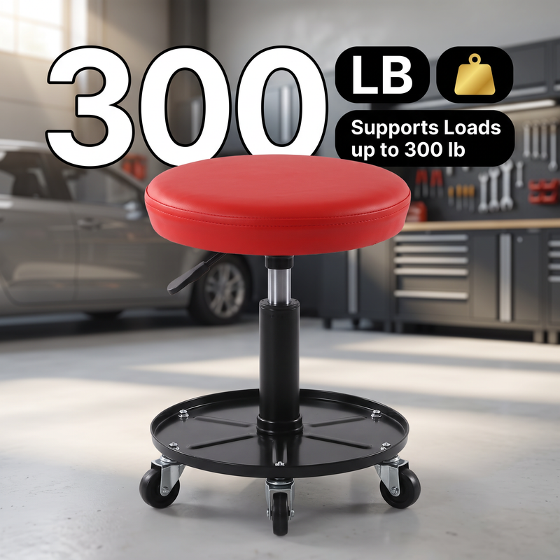 Pneumatic Rolling Mechanic Stool with Wheels – Adjustable Height Shop Stool with Tool Tray, 360° Swivel Seat for Garage & Workshop - 4