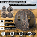 Hunting Blind with Floor Mat, 360 Degree See Through Ground Blind with Carrying Bag, 2/3/4 Person Pop Up Camouflage Tent Portable Concealed Shelter - 4