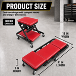 2-in-1 Convertible Z-Creeper Seat - Rolling Mechanic Creeper with Wheels, Under Dash Creeper & Garage Chair for Auto Repair, Low Profile Roller Seat - 4