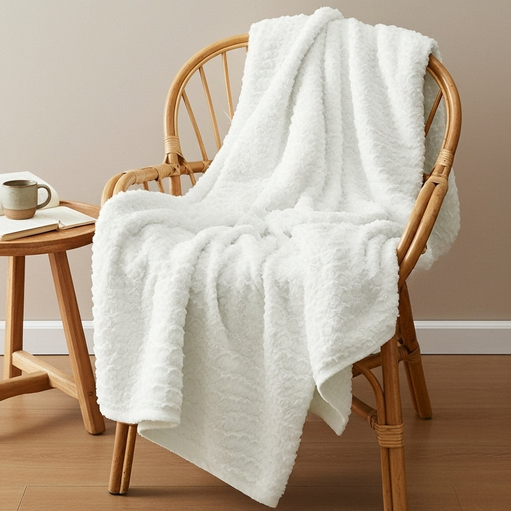 IvoryFur Luxe Embroidered Faux Fur Throw – Reversible Plush Blanket | Designer Accent | Trufairs