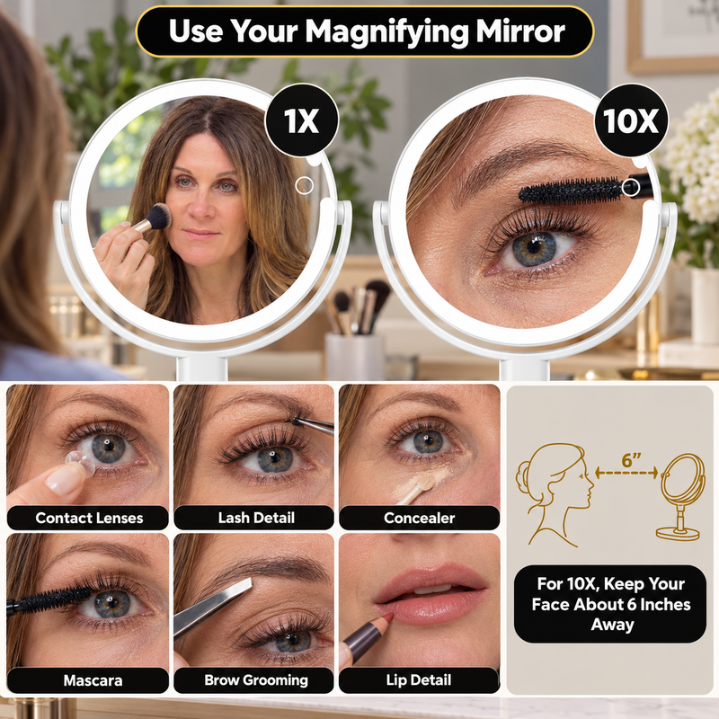 LED Makeup Mirror with Adjustable Brightness – Dual-Sided, Rechargeable - 4