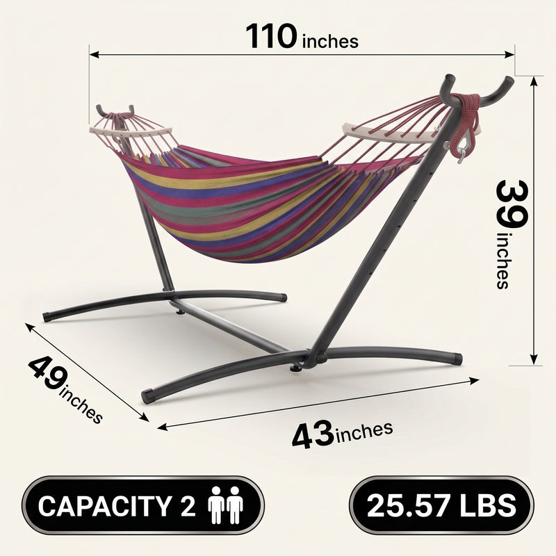 Double Hammock with Stand – Portable, Adjustable & 600lb Capacity for Indoor & Outdoor - 4