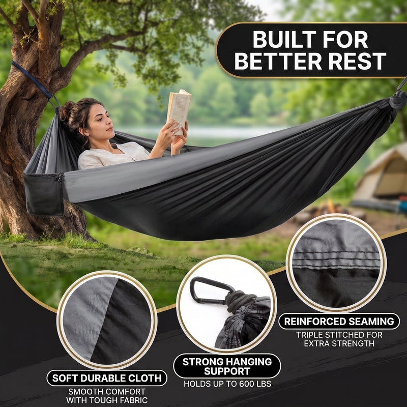 Portable Camping Hammock with Tree Straps – Lightweight Nylon Travel Hammock - 4
