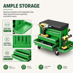 Mobile Mechanic Toolbox Seat with Drawers - Rolling Mechanic Stool with Sliding Tool Tray, Shop Stool with Wheels for Garage & Workshop, Auto Repair - 4