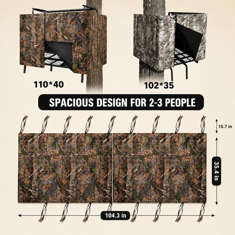 Hunting Tree Stand Blinds Cover 142" x 35" Extra Large Camouflage Universal Tree Stand Blinds Realistic Forest Camo Treestand Cover with Zipper for Deer Elk Hunting, Frames Not Included - 4