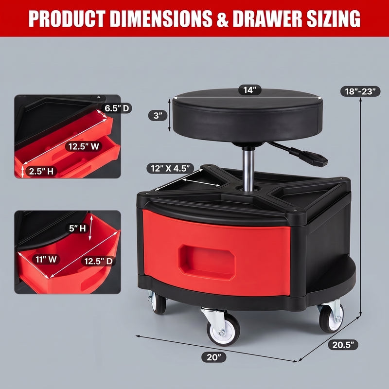 360° Swivel Pneumatic Mechanic Stool — 300–330 lbs Capacity, Padded Seat | Trufairs - 4