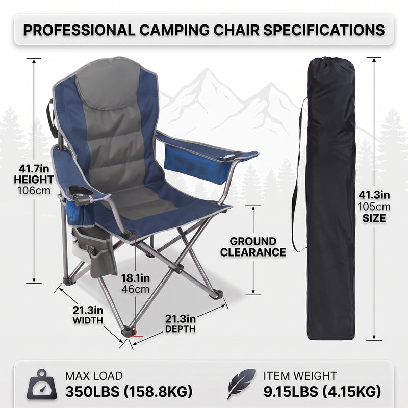 Oversized Portable Camping Chair with Lumbar Support & Cooler Bag - 4