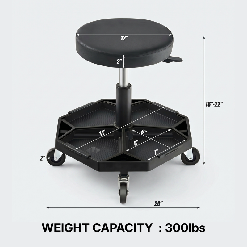 360° Swivel Pneumatic Mechanic Stool — 300–330 lbs Capacity, Padded Seat | Trufairs - 4