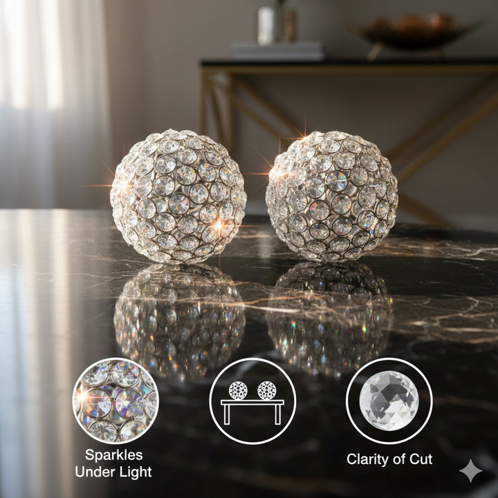Set Of Two 5" Silver And Clear Faux Crystal Decorative Orb Sculptures