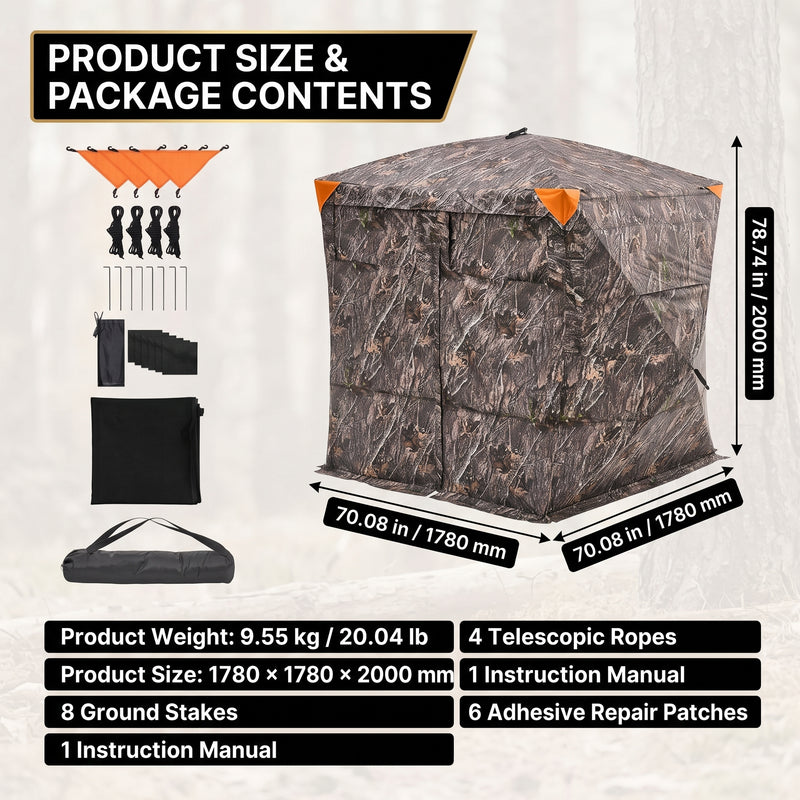 Silent Pop Up Hunting Blind with 270° See Through View – Waterproof Camo Ground Blind Tent for Turkey and Deer Hunting, 1-7 Person Capacity - 4