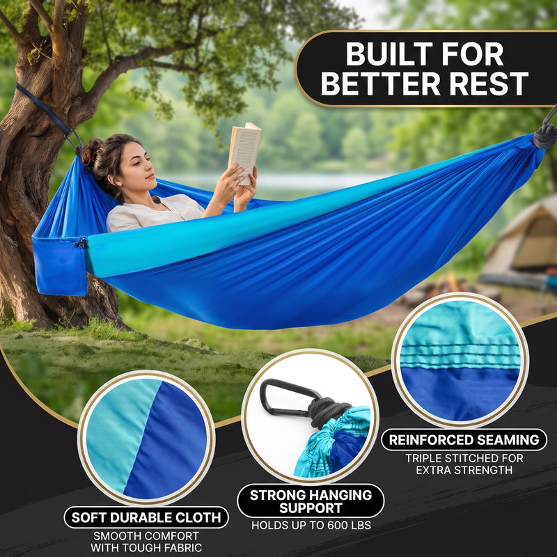 Portable Camping Hammock with Tree Straps – Lightweight Nylon Travel Hammock - 4