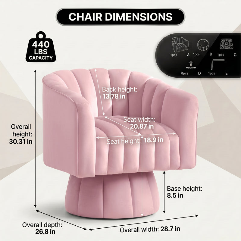 Swivel Accent Chair - Velvet 360° Barrel Chair, Mid-Century Modern Round Armchair for Living Room, Bedroom & Lounge - 4