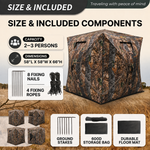 Hunting Blind with Floor Mat, 360 Degree See Through Ground Blind with Carrying Bag, 2/3/4 Person Pop Up Camouflage Tent Portable Concealed Shelter - 4