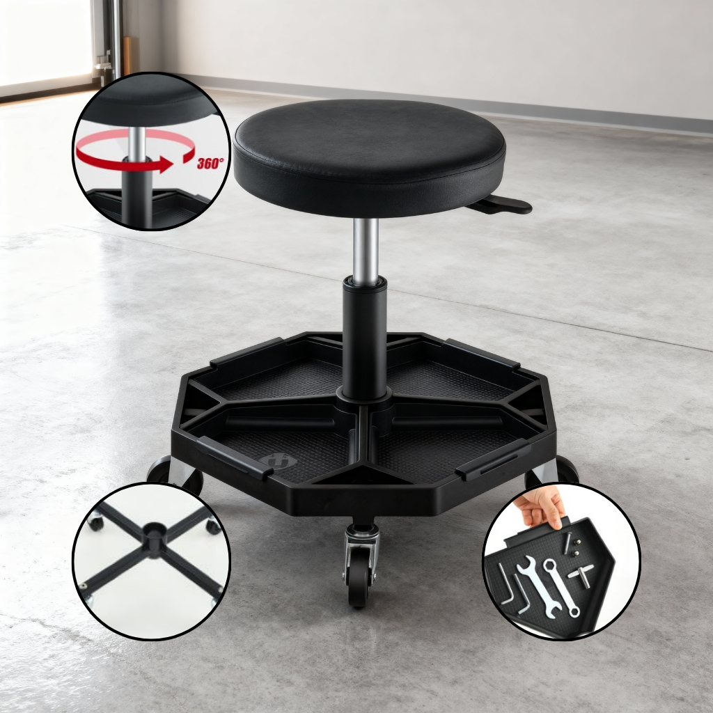 Rolling Mechanic Stool with Removable Magnetic Tool Tray