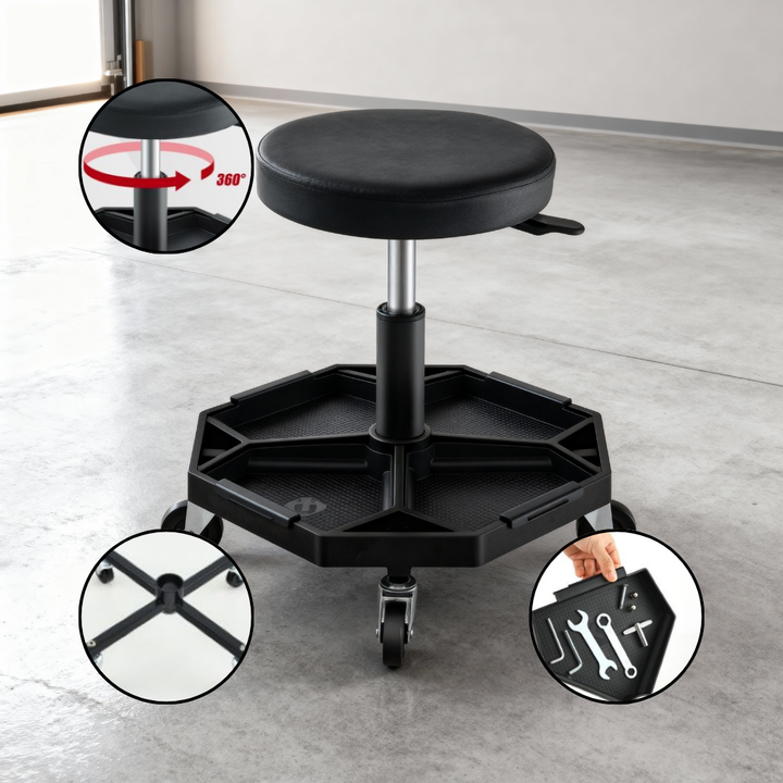 Rolling Mechanic Stool with Removable Magnetic Tool Tray