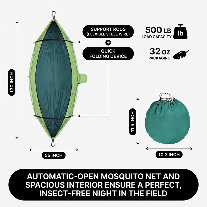 Camping Hammock with Mosquito Net – 1-2 Person, Nylon - 4
