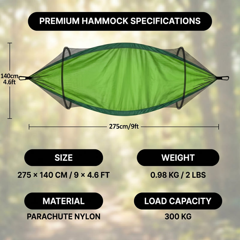 Over 600lbs Hammock, 1-2 person, Nylon with Mosquito Net - 4