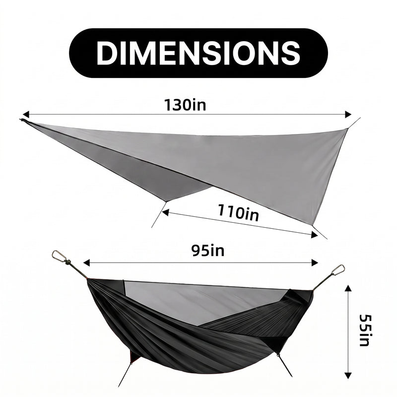 2-Person Camping Hammock with Mosquito Net & Rain Fly – Portable Outdoor Hammock Set (500lbs Capacity) - 4