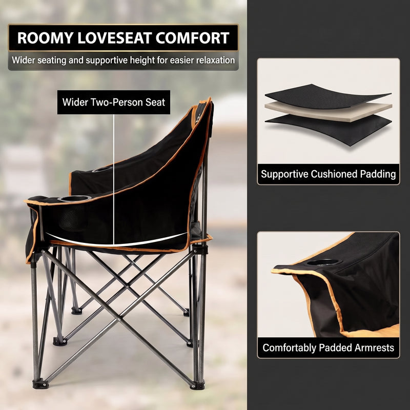 Oversized Padded 2-Person Folding Camping Loveseat Chair – Heavy Duty Outdoor Seating - 4