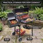 Portable Charcoal Grill with Smoking Function, Foldable Suitcase Design with Wheels, Multi-Tier Storage Rack & Waterproof Cover for Outdoor BBQ Parties - 4