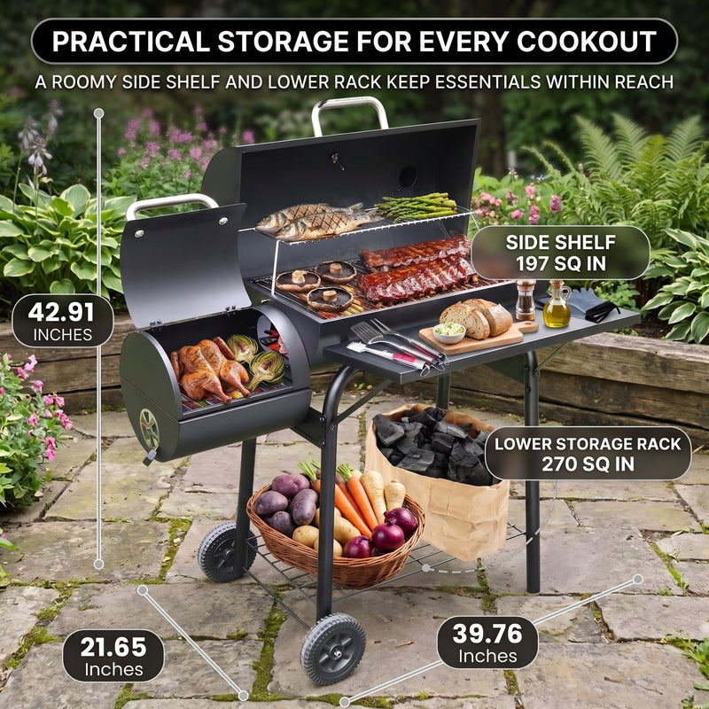 Portable Charcoal Grill with Smoking Function, Foldable Suitcase Design with Wheels, Multi-Tier Storage Rack & Waterproof Cover for Outdoor BBQ Parties - 4