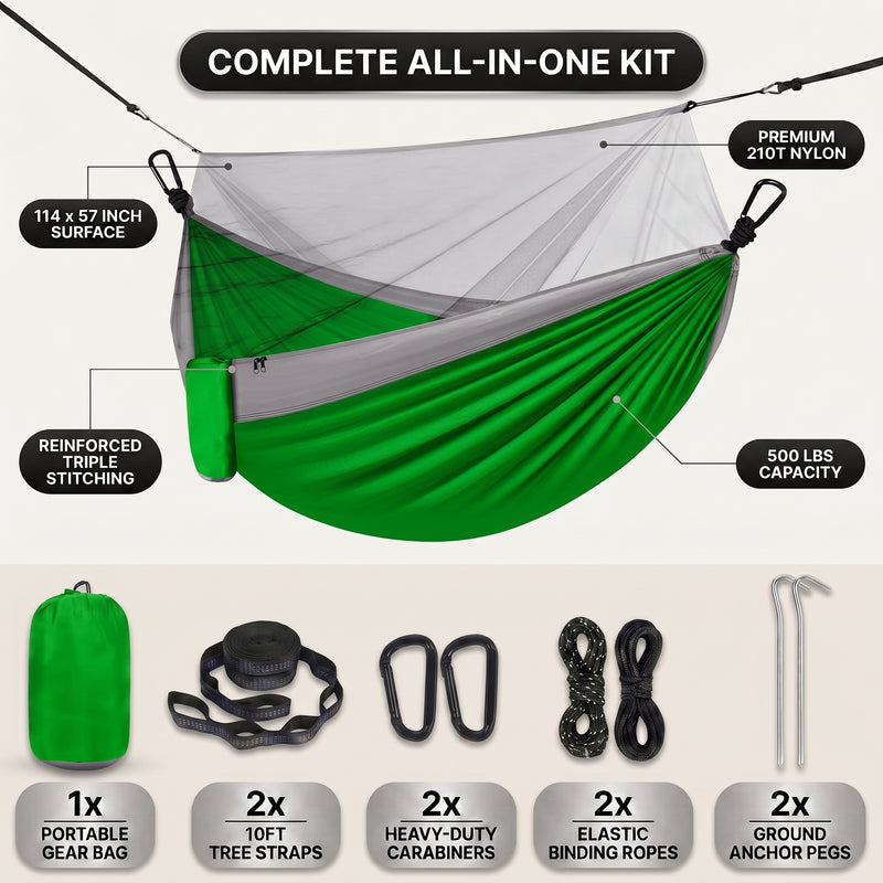 Camping Hammock with Mosquito Net – 1-2 Person, Nylon - 4
