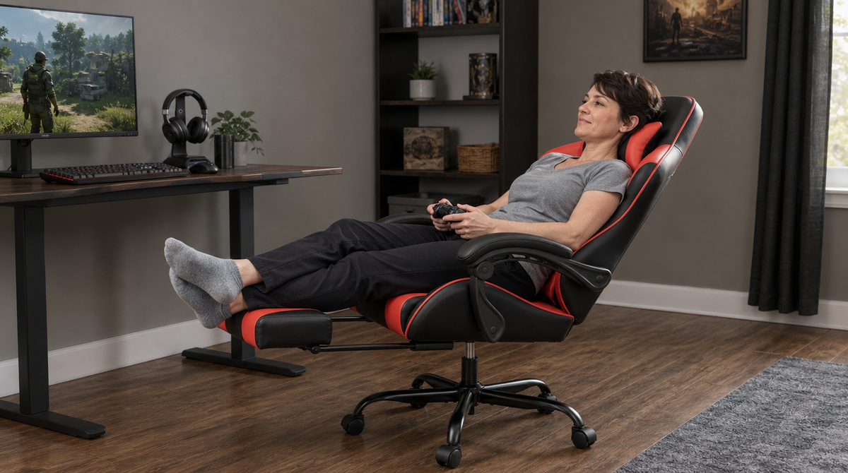 Reclining Gaming Chair with Footrest, Lumbar Support & 360° Swivel - image 4