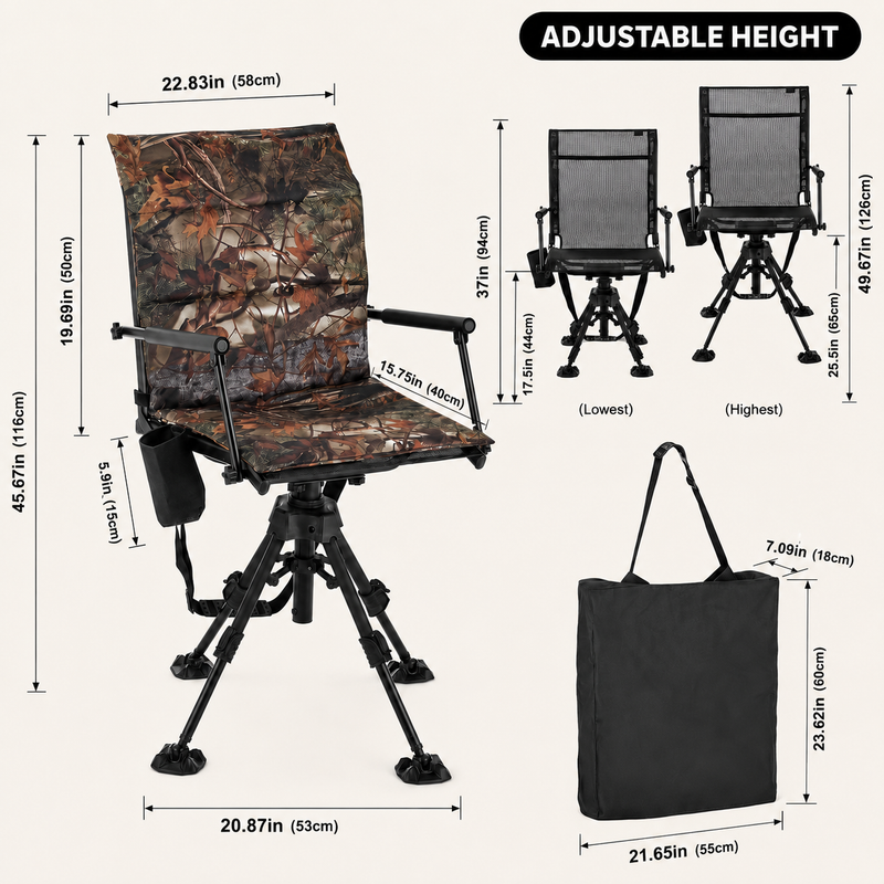 360° Swivel Hunting Chair with Adjustable Legs & Rifle Rest – Portable Tripod Seat - 4