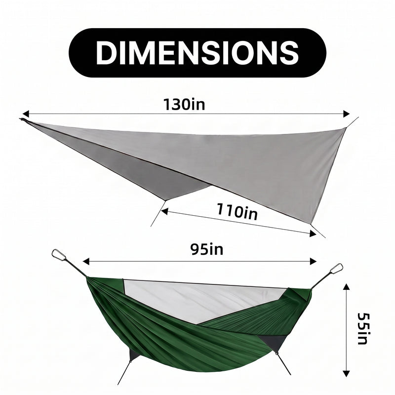 2-Person Camping Hammock with Mosquito Net & Rain Fly – Portable Outdoor Hammock Set (500lbs Capacity) - 4