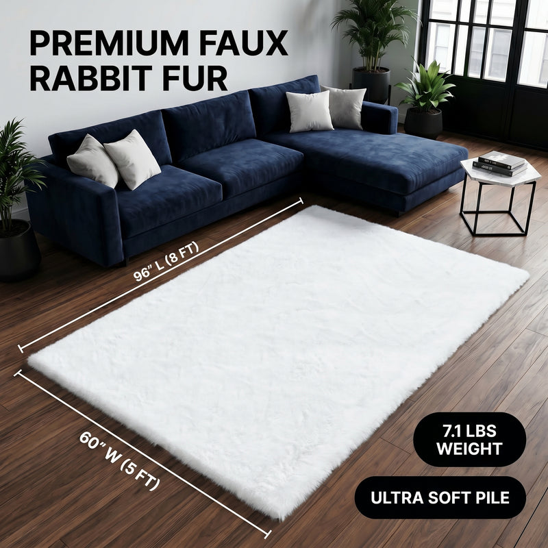 Faux Rabbit Fur Shaggy Rug – Ultra Soft Fluffy Machine Washable Area Rug for Bedroom, Living Room & Teen Room - 4