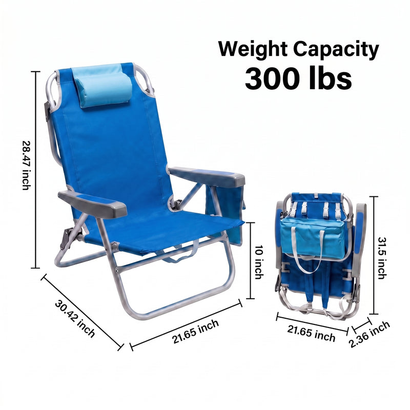 Big & Tall XL 300 to 500 lbs Reclining Backpack Beach Chair – 2 Pack - 4