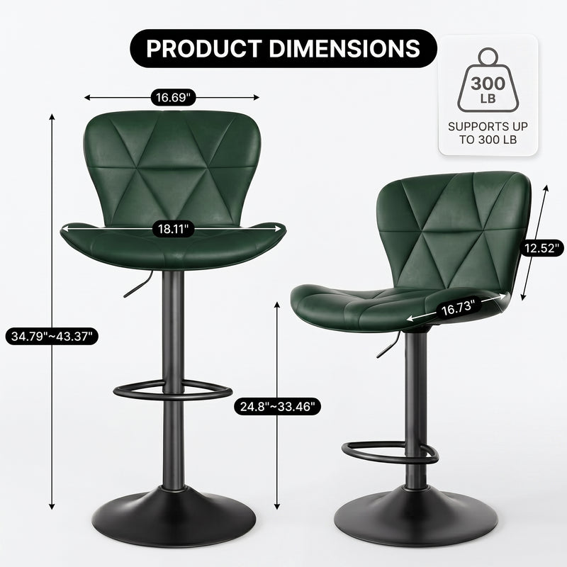 COUNTER BAR STOOLS SET OF 2 – ADJUSTABLE SWIVEL FAUX LEATHER SEATS - 4