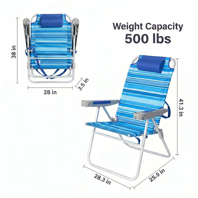 17" Big & Tall Oversized Beach Chairs 2-Pack – Heavy Duty Folding Outdoor Seating - 4