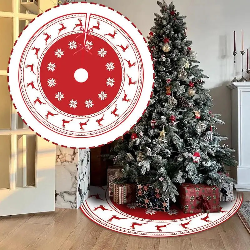 Red Christmas Skirt Tree Tree Skirts Winter Tree Skirt 23.6 Inch Holiday Tree Skirt Red Cover Snowflake Reindeer Home Decor