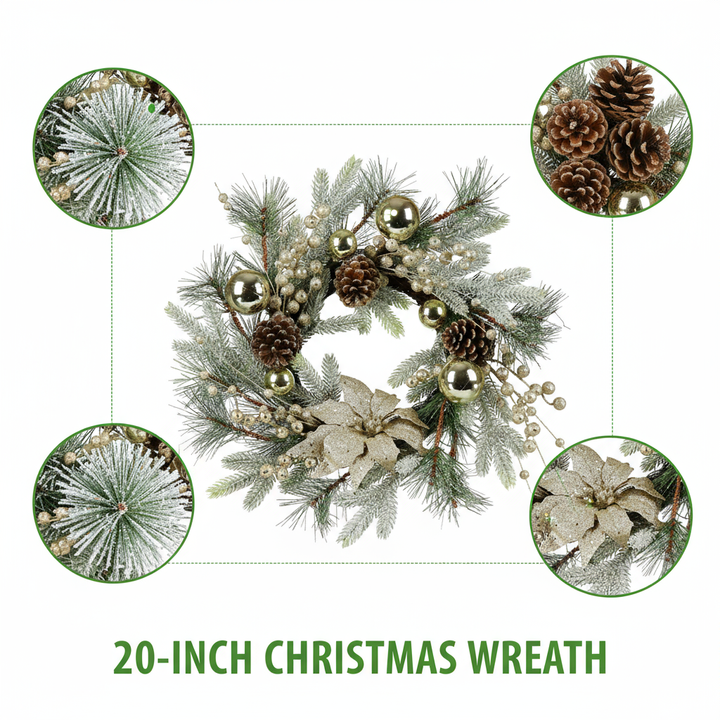 Christmas Wreath 20 Inch Christmas Door Decorations Wreath with Warm Lights