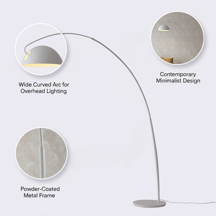 91" White Steel Arched With White Metal Shade