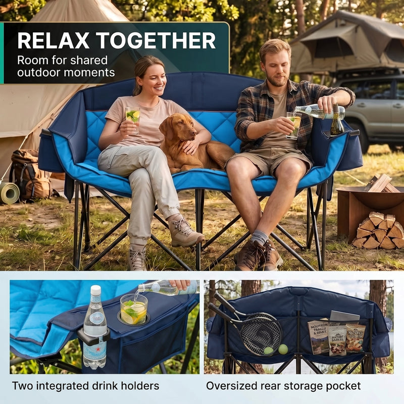 Oversized Padded 2-Person Folding Camping Loveseat Chair – Heavy Duty Outdoor Seating - 4