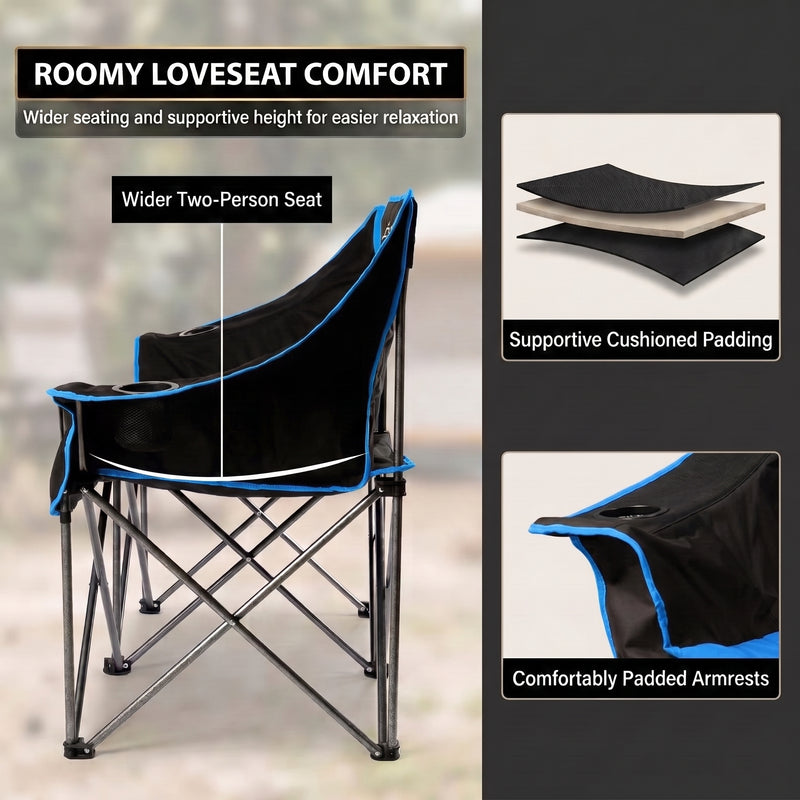 Oversized Padded 2-Person Folding Camping Loveseat Chair – Heavy Duty Outdoor Seating - 4