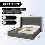 Lift-Up Storage Bed Frame with Upholstered Wingback Headboard - 4